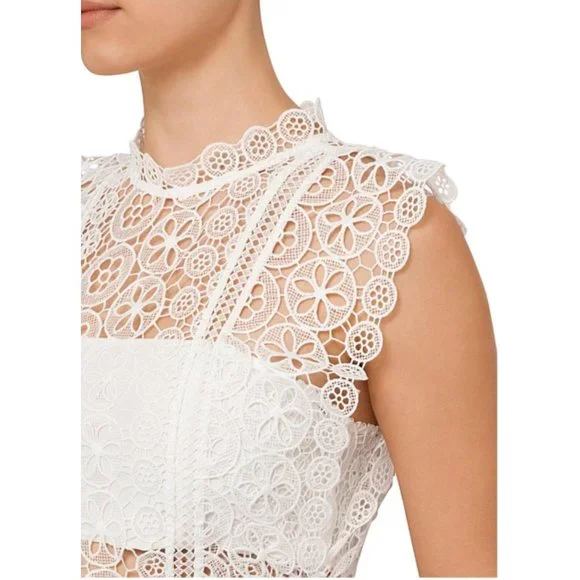 NWT Self Portrait White Lace Tiered Dress Size 8 MSRP $440 NEW Revolve